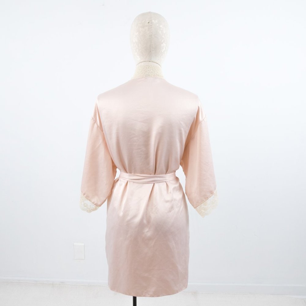 SOLD Luxury S Robe Satin Lace Kimono Pink Hollywood Glam Wedding Bridal Gift - Picture 4 of 10